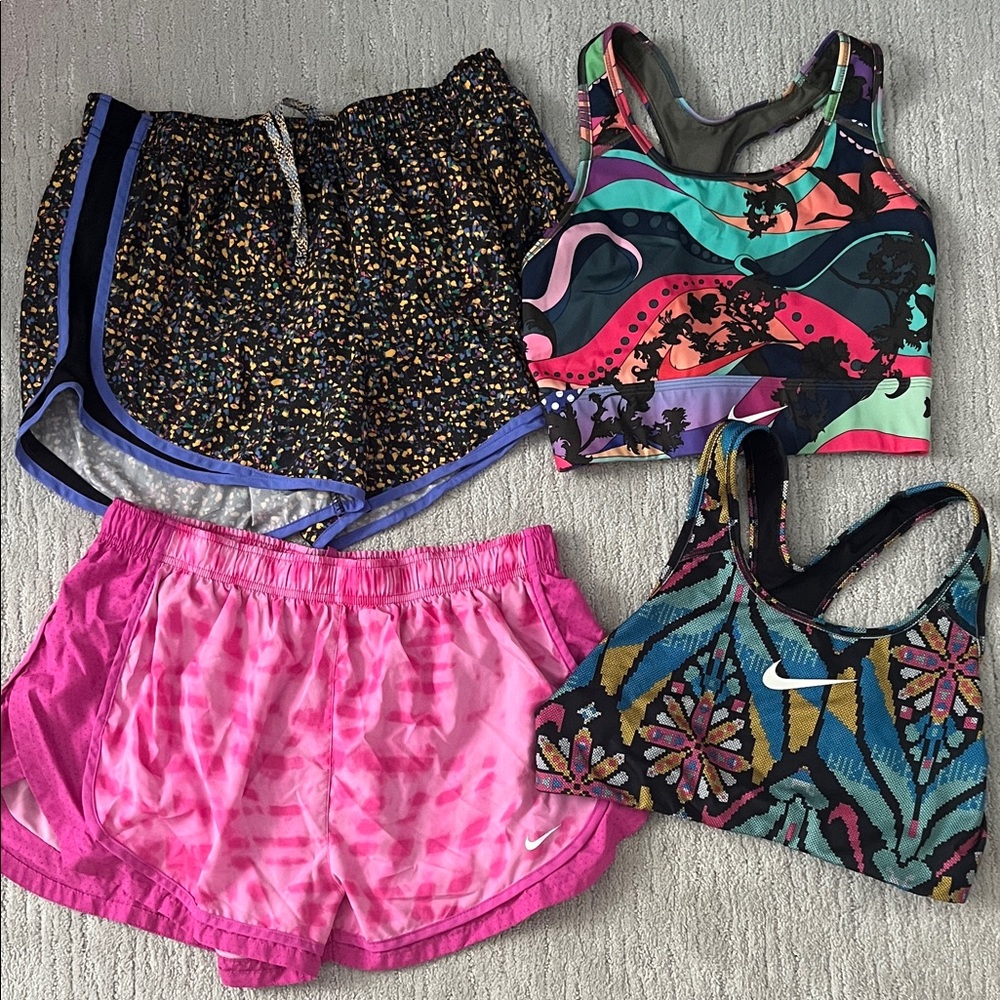 Colorful Nike Athletic Shorts and Sports Bras Set